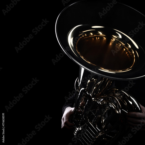 Tuba brass instrument. Wind music instrument