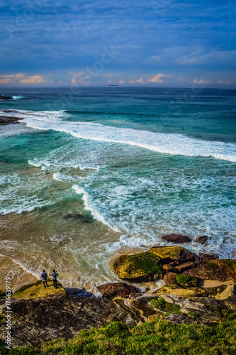 Two Men Fishing Near Bondi Beach in Sydney, Australia