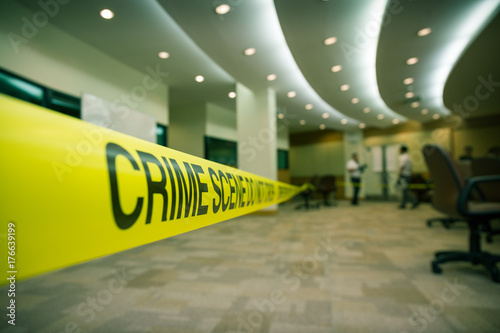 crime scene tape of  mysterious case in cenematic tone with copy space