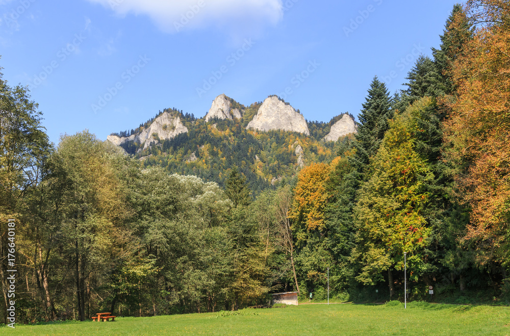 Summit of Trzy Korony in Pieniny Mountains from side of Red Monastery ( Czerwony Klasztor) in Slovakia