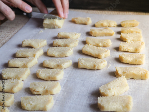 The preparation of the biscuits. 
