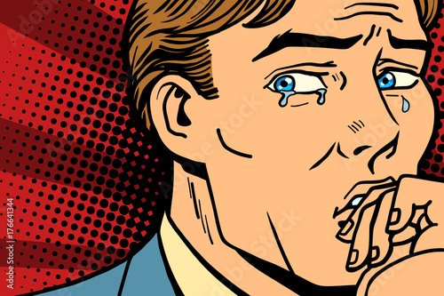 Pop art man crying in depression