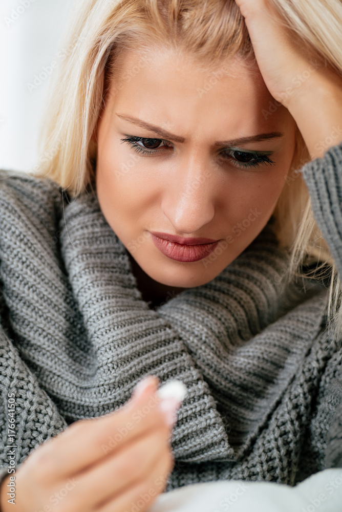 Worried Woman With A Pill Worried Woman With A Pill