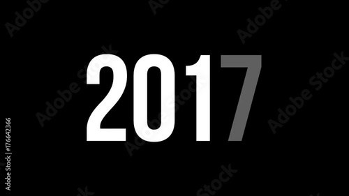 New Year 2018 template. White digits on black background - countdown to holidays. May be used as alpha-channel.