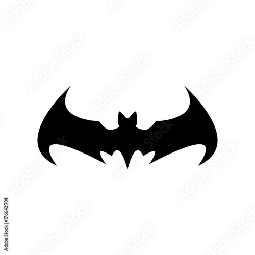 vector halloween black bat animal icon or sign isolated on white background. vector bat silhouette with wings.