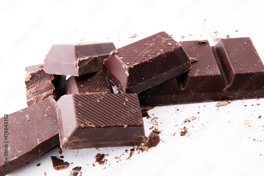 close up of chocolate bars isolated on white background close up of chocolate bars isolated on white background