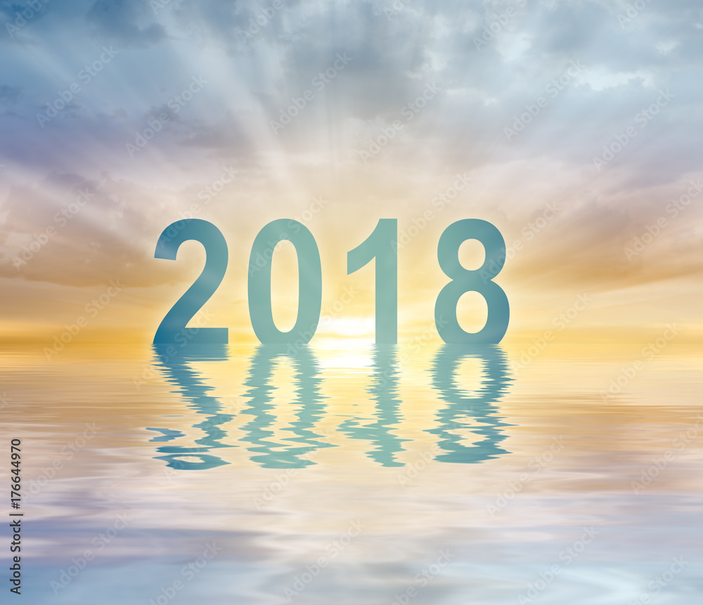 New year 2018 digits text sunset blur background