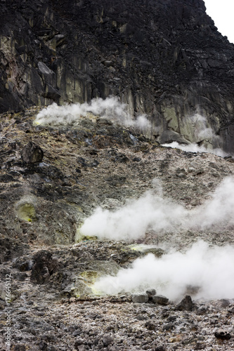 Sulphur Dioxide and steam vents from the caldera of Mount Sibayak in Indonesia photo