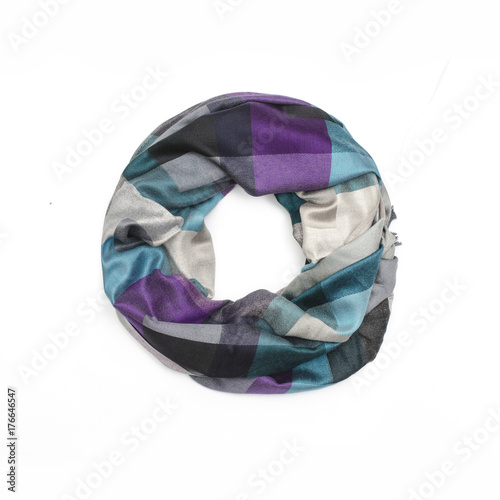 plaid women s scarf isolated on white. Gray  turquoise  purple color