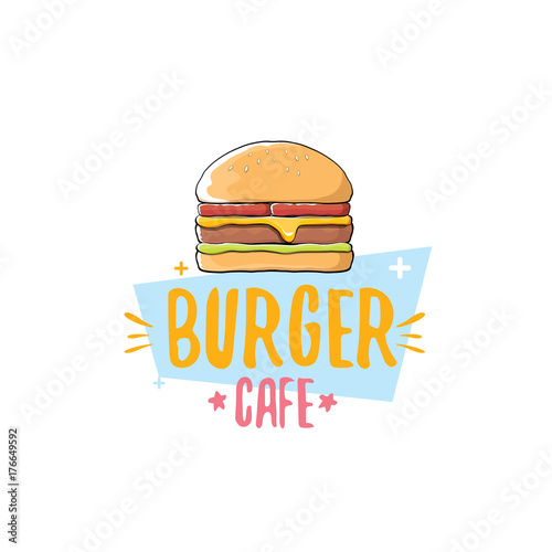 vector cartoon burger cafe logo design template with hamburger . label design element or burger house logo
