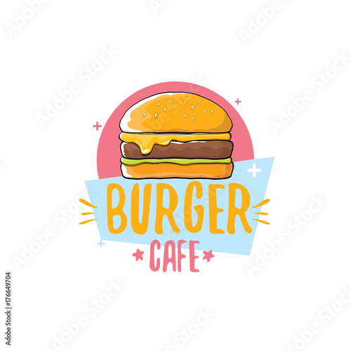 vector cartoon burger cafe logo design template with hamburger . label design element or burger house logo