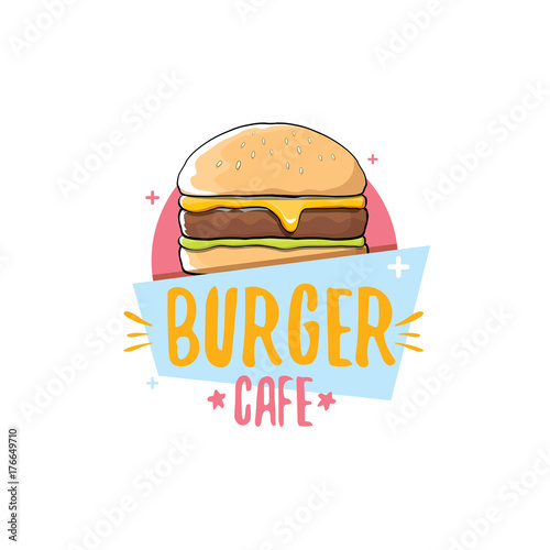 vector cartoon burger cafe logo design template with hamburger . label design element or burger house logo