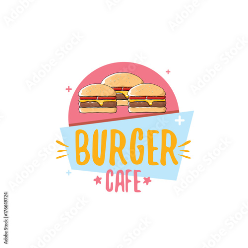 vector cartoon burger cafe logo design template with hamburger . label design element or burger house logo