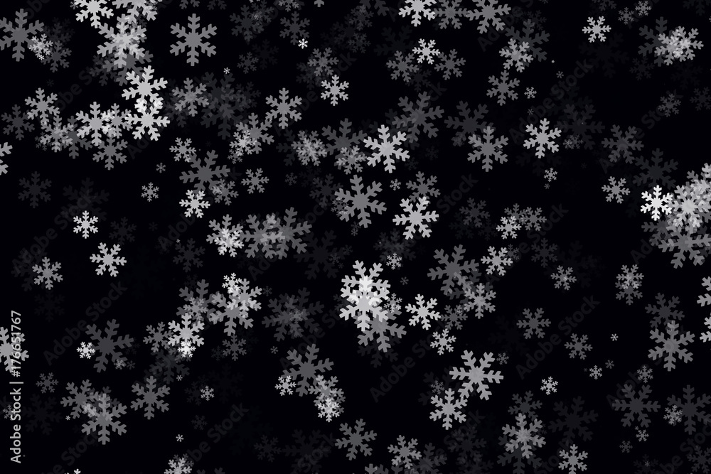 Copos de nieve blancos sobre fondo negro. Stock Illustration | Adobe Stock