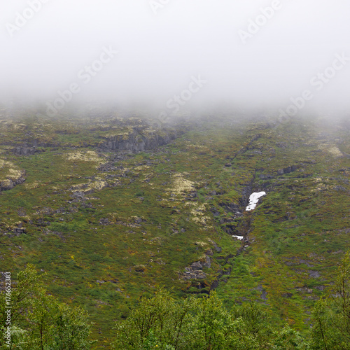 The top of the mountains in the clouds , Khibiny , Kola Peninsula.