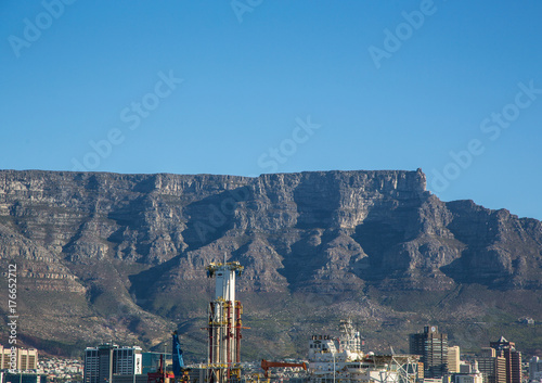 Landscape of Cape Town with seldom view of the Table Mountain without clouds in South Africa