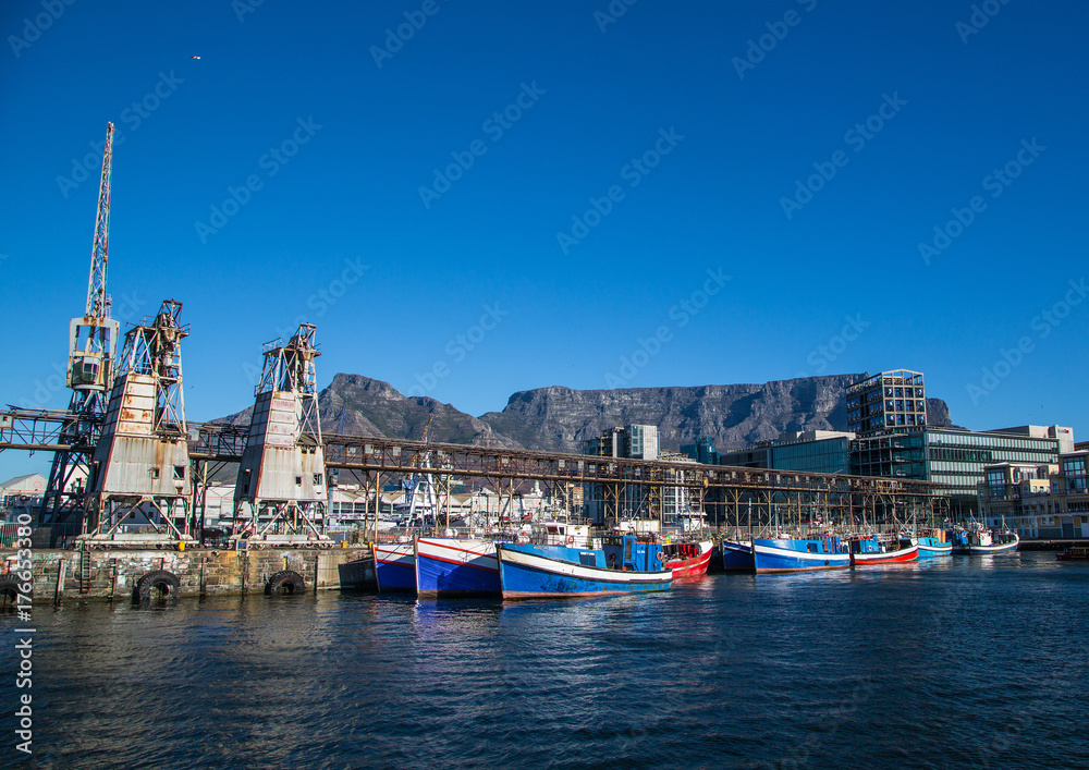Ships in the harbour of Cape Town in South Africa