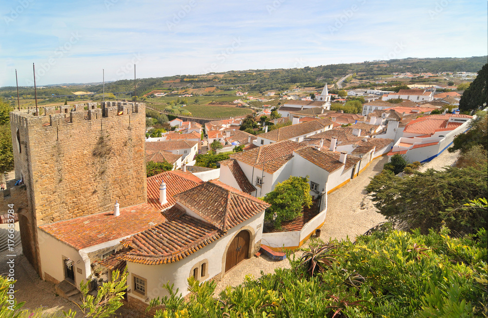 Castle in Óbidos -   Medieval old fortified city in Portugal with well-preserved castle and walls.
