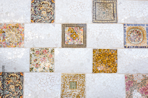 Mosaic tiles in Guell park in Barcelona