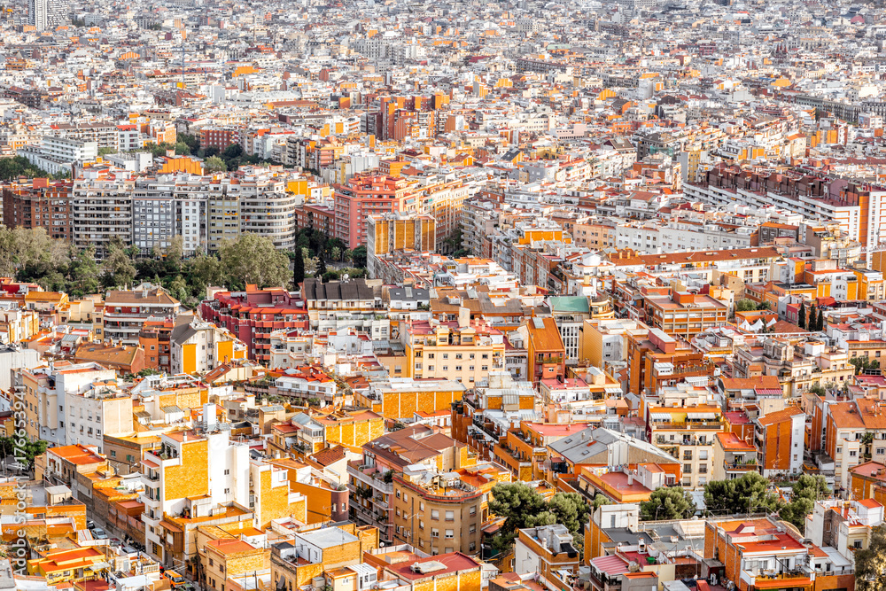 Aerial cityscape view on residential district in Barcelona city