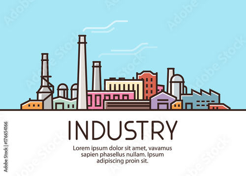 Industry banner. Industrial production, factory building concept. Vector illustration