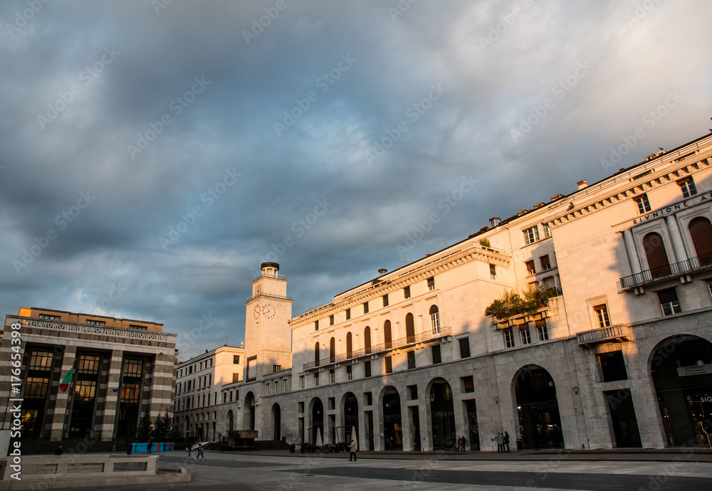 The panorama of Piazza della Vittoria square, brescia, italy