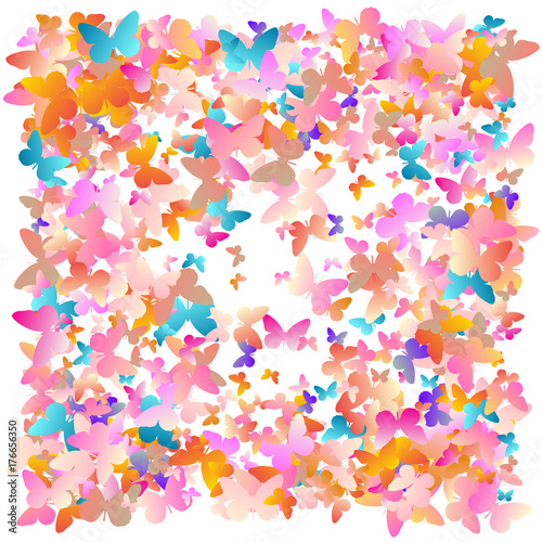 Background of butterflies. Abstract vector pattern of butterflies. Pink, yellow, warm