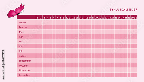zykluskalender rosa mit schmetterling