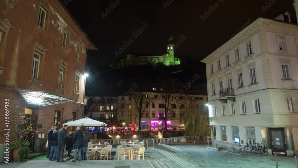 Elegant time lapse view of a small street in Ljubljana Elegant time lapse view of a small street in Ljubljana