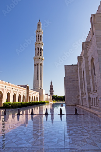 The Sultan Qaboos Grand Mosque is the main mosque in the Sultanate of Oman. It is built from 300,000 tonnes of Indian sandstone.