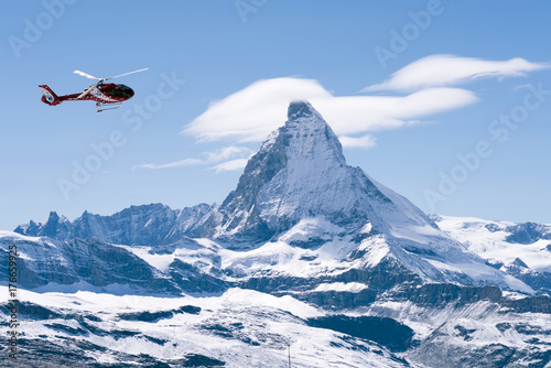 Red helicopter at Zermatt, Switzerland