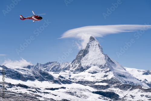 Red helicopter at Zermatt, Switzerland