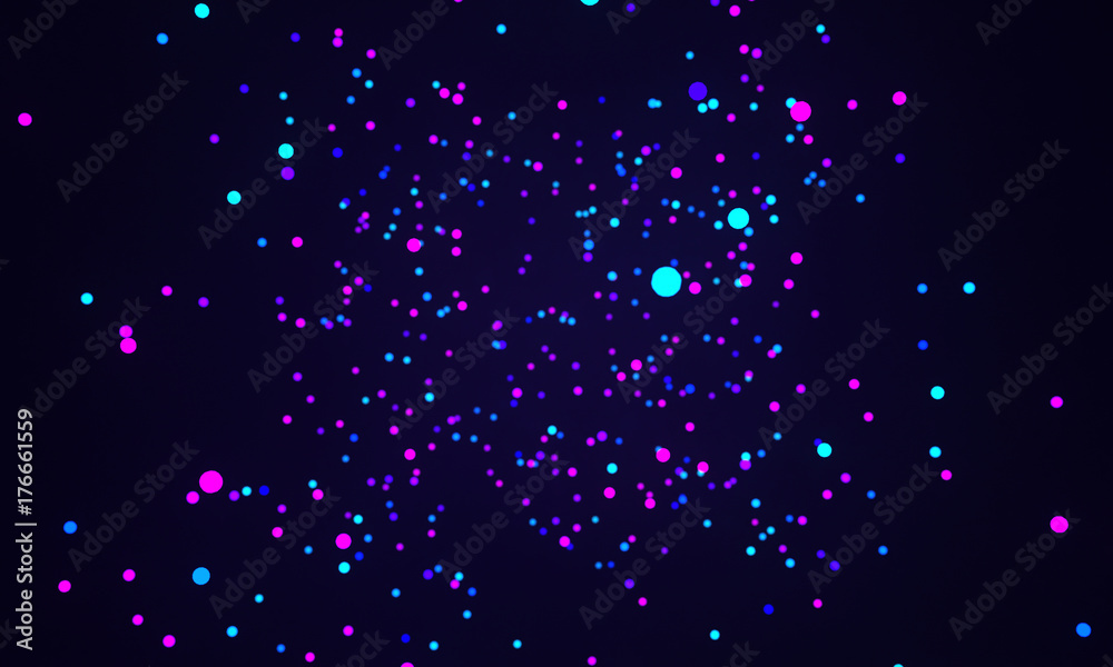 dark abstract space of bright balls 3d illustration