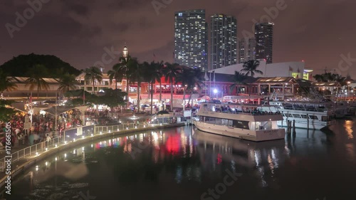 Night timelapse in Bayside Marina, Miami  photo