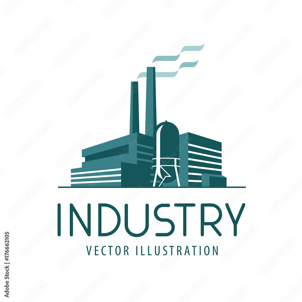 Industry logo or icon. Factory, industrial production, building label
