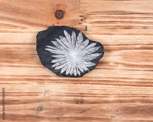 The white flower  Chrysanthemum stone on vintage wooden background photo