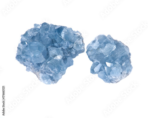 Obraz na płótnie Blue celestite cluster isolated on white background