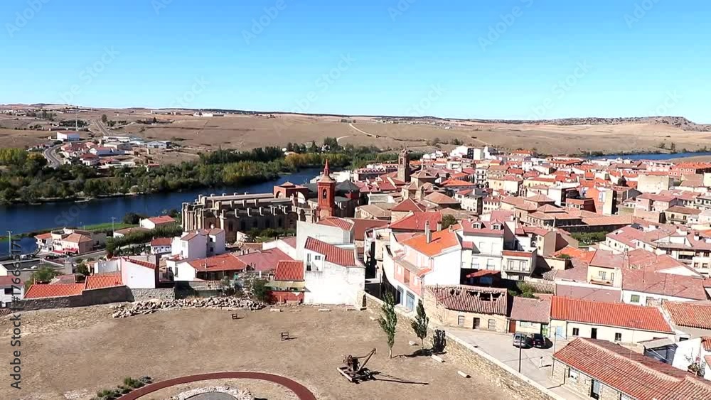 Alba de Tormes village. The town is on the River Tormes. Alba gave its