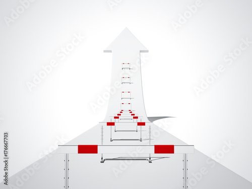 Hurdling on the white arrow. Success concept. 3d rendering