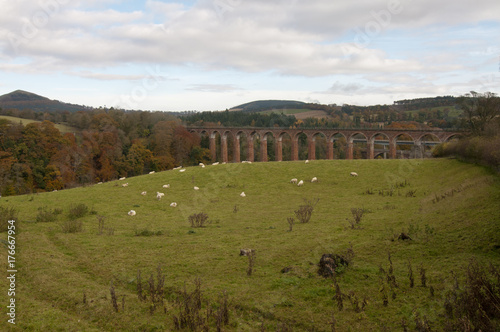 Amphitheatre at Trimontium with Leaderfoot viaduct in the background