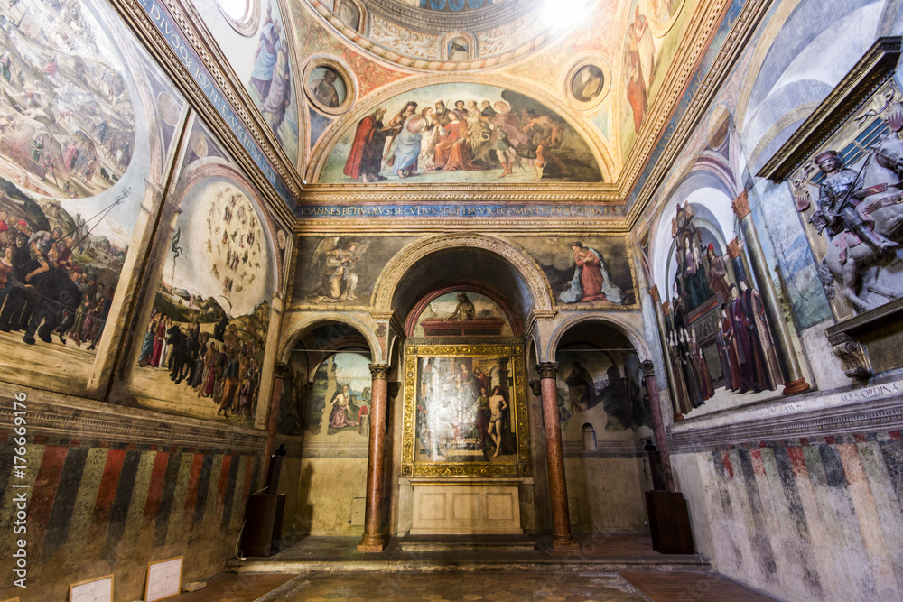 The Basilica of San Giacomo Maggiore, an historic Roman Catholic church in Bologna, region of Emilia Romagna, Italy, serving a monastery of Augustinian friars