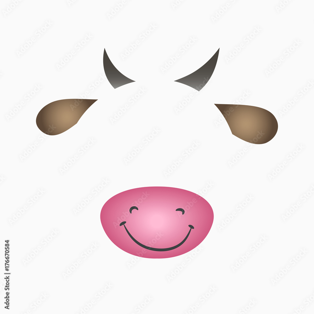 Cow face elements - ears, horns, nose and mouth. Selfie photo and video  chart filter with cartoon animals mask. Vector illustration. Stock Vector |  Adobe Stock