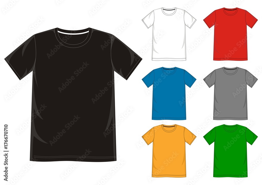 vector t shirt template for men with color black yellow red blue gray