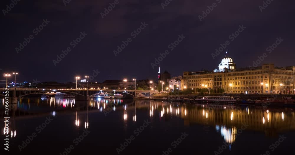 Timelapse of Vltava River and buildings at night Timelapse of Vltava River and buildings at night