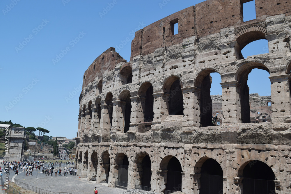The exterior of the Roman Colosseum, Rome, Italy