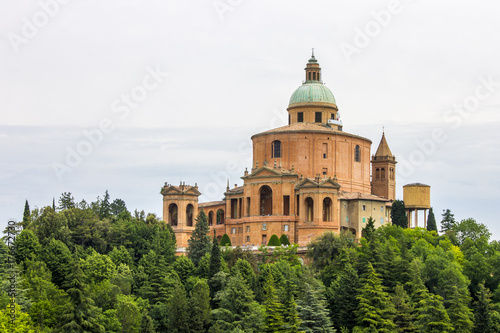 Views of the Sanctuary of the Madonna di San Luca, a basilica church in Bologna, northern Italy, as seen from the road