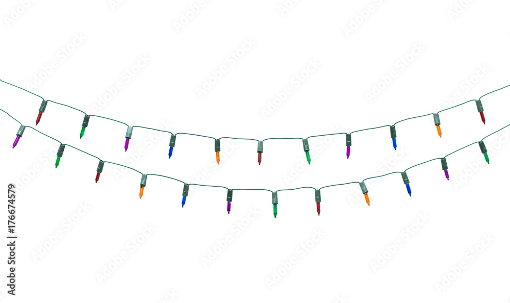 String of christmas lights isolated on white background With clipping path String of christmas lights isolated on white background With clipping path
