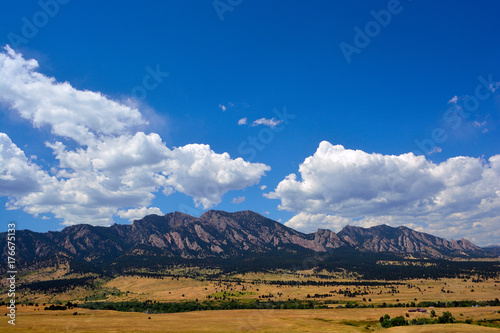 The Flatirons Mountains in Boulder  Colorado on a Sunny Summer Day