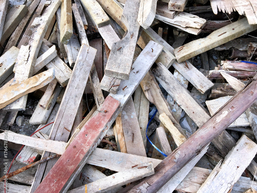 Pile of Construction Wooden Planks with Nails Pile of Construction Wooden Planks with Nails