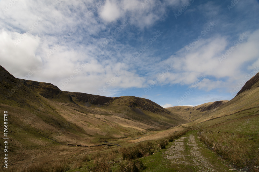 Looking up Blackhope Valley with Hartfell ridges to the left